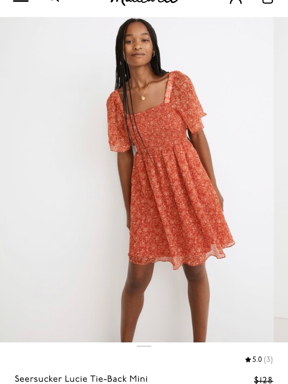 MADEWELL Seersucker Lucie Tie-Back Mini Dress - Rust Floral